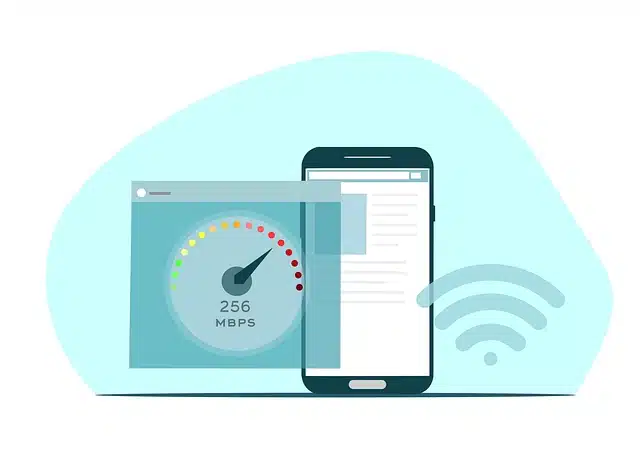 image vectorielle représentant un smartphone et un compteur de performances
