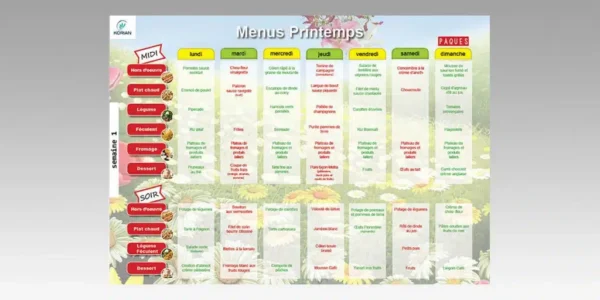 maquette d'un menu de cantine pour le groupe Korian